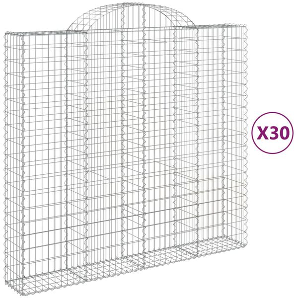 vidaXL Cestos gabião arqueados 30 pcs 200x50x180/200 ferro galvanizado