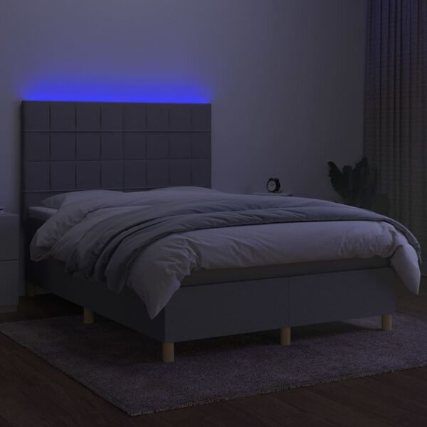 vidaXL Cama box spring c/ colch&atilde;o e LED 140x200 cm tecido cinza-claro