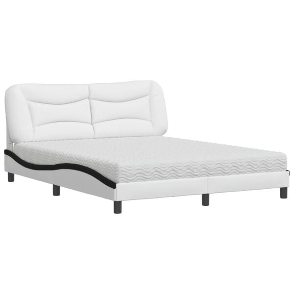 vidaXL Cama com colch&atilde;o Hvar 160x200 cm couro artificial preto e branco