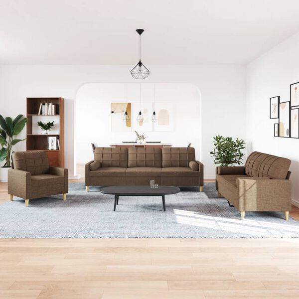 vidaXL 3pcs conjunto de sof&aacute;s c/ almofadas decorativas tecido castanho