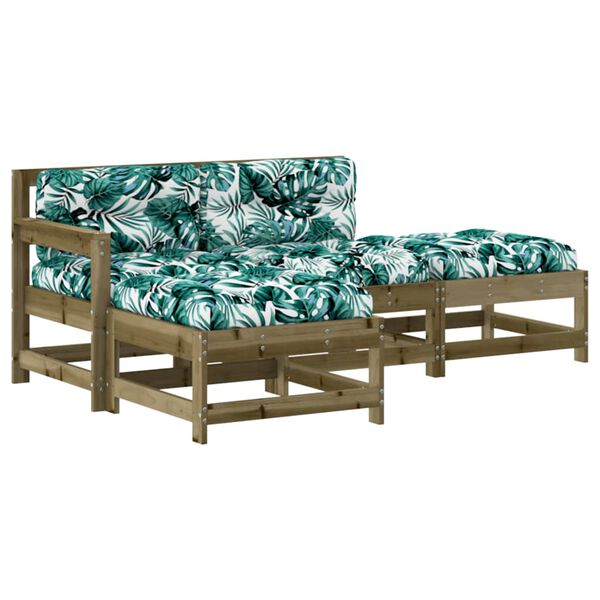 vidaXL 4 pcs conjunto lounge de jardim c/ almofad&otilde;es pinho impregnado