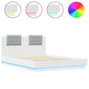 vidaXL Estrutura de cama com cabeceira e luzes LED 140x200 cm branco