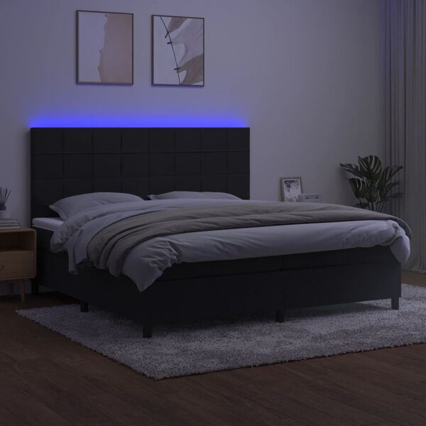 vidaXL Cama box spring c/ colch&atilde;o/LED 200x200 cm veludo preto