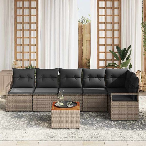 vidaXL Conjunto de Sofá de Jardim 7 pcs Cinzeto Rattan Sintético