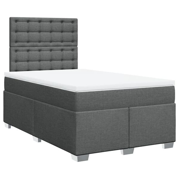 vidaXL Cama boxspring com colch&atilde;o 120x190 cm tecido cinzento-escuro