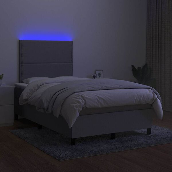 vidaXL Cama box spring c/ colch&atilde;o e LED 120x190 cm tecido cinza-claro