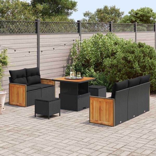 vidaXL Conjunto de Sof&aacute; de Jardim com almofada 8 pcs Preto