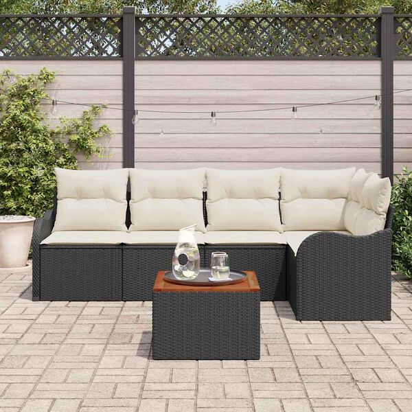 vidaXL Conjunto de Sof&aacute; de Jardim 6 pcs Preto e Creme vime PE