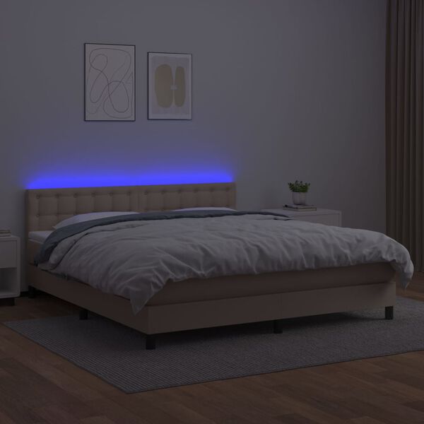 vidaXL Cama box spring c/colch&atilde;o/LED 180x200cm couro artif. cappuccino