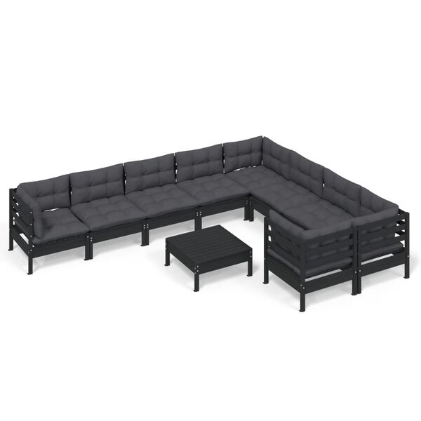 vidaXL 10 pcs conjunto lounge de jardim c/ almofad&otilde;es pinho preto