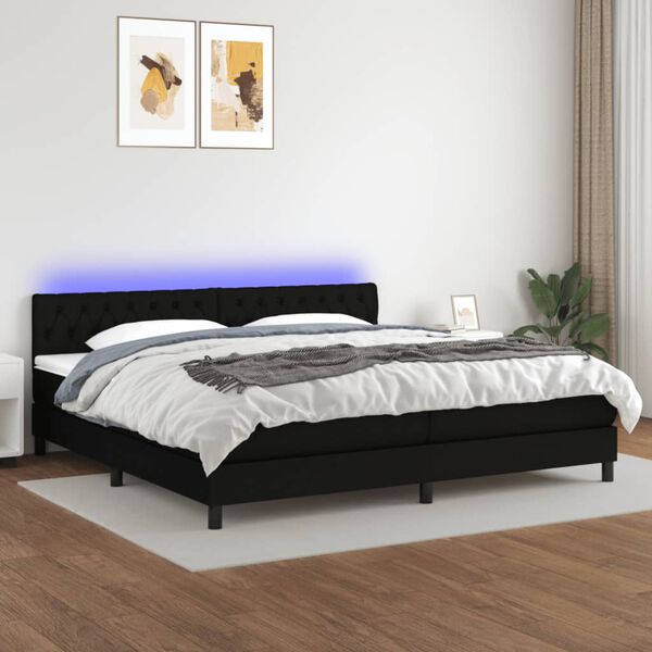 vidaXL Cama box spring c/ colch&atilde;o e LED 200x200 cm tecido preto