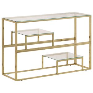 vidaXL Mesa consola a&ccedil;o inoxid&aacute;vel e vidro temperado dourado