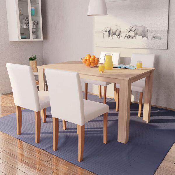 vidaXL Mesa e cadeiras de jantar 5 pcs couro artif. carvalho creme