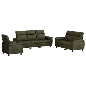 vidaXL Conjunto de Sof&aacute;s 3 pcs Verde Ex&eacute;rcito Couro Suede Sint&eacute;tico