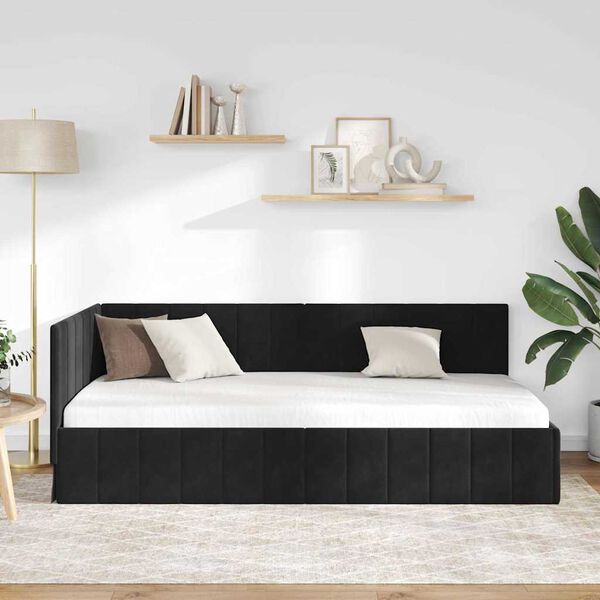 vidaXL Estrutura de Cama de Canto Preto 90 cm x 200 cm Veludo