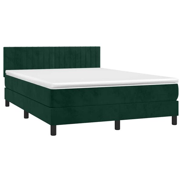 vidaXL Cama box spring c/ colch&atilde;o/LED 140x200 cm veludo verde-escuro