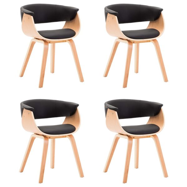 vidaXL Cadeiras jantar 4 pcs madeira curvada e couro artificial preto