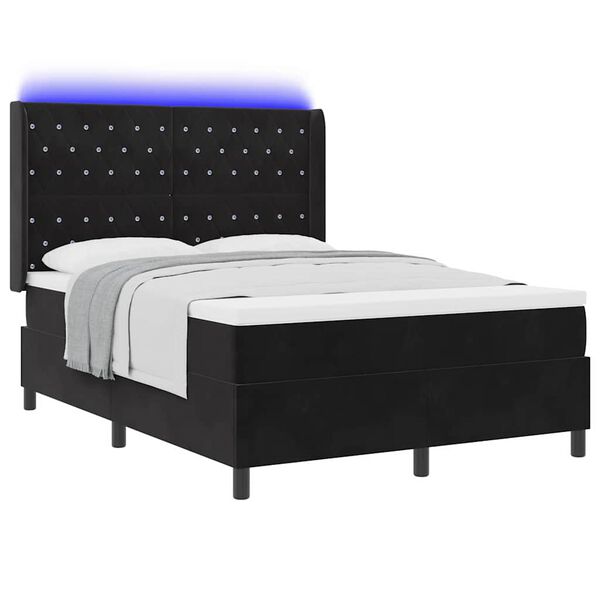vidaXL Cama Box com colch&atilde;o com cabeceira Preto 160 x 200 cm Veludo