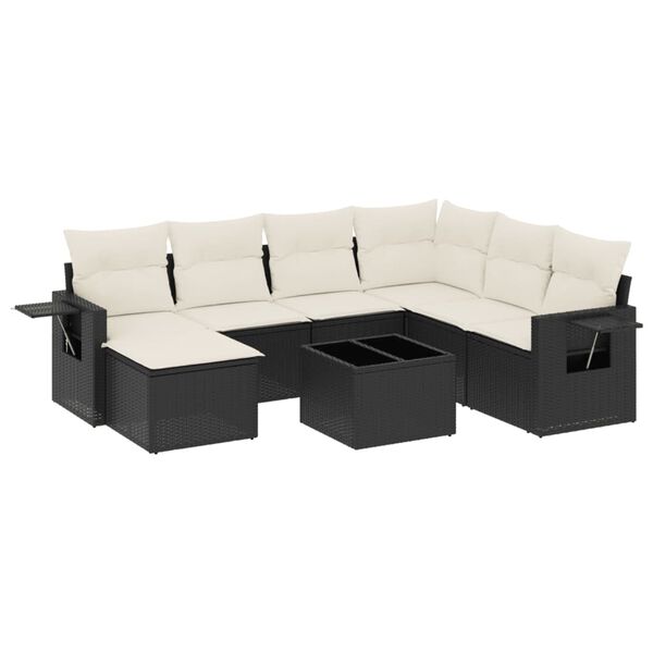 vidaXL 8 pcs conjunto sof&aacute;s de jardim com almofad&otilde;es vime PE preto
