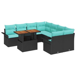 vidaXL Conjunto de Sof&aacute; de Jardim 9 pcs Preto e Azul vime PE