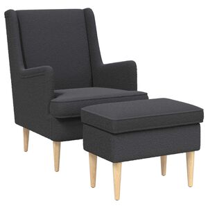 vidaXL Poltrona com Puff 2 unid. Cinzento-Escuro Boucl&eacute;