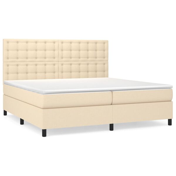 vidaXL Cama com molas/colch&atilde;o 200x200 cm tecido cor creme