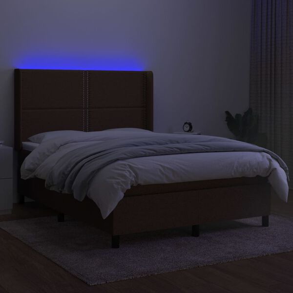 vidaXL Cama box spring c/ colch&atilde;o/LED 140x190cm tecido castanho-escuro