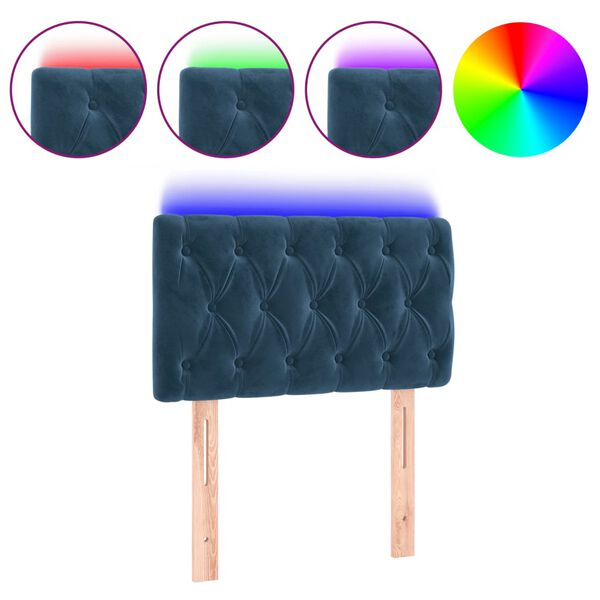 vidaXL Cabeceira de cama c/ luzes LED veludo 80x7x78/88 cm azul-escuro