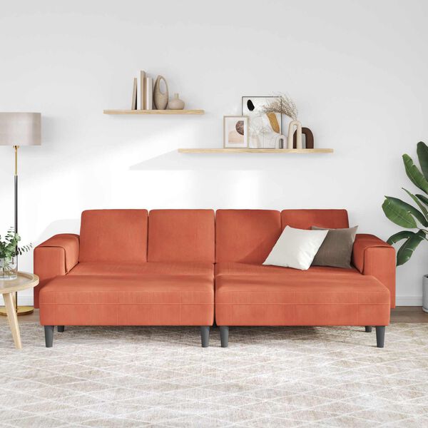 vidaXL Sof&aacute; Laranja Vermelho 250 x 188 x 76 cm Tecido de Veludo Cotele