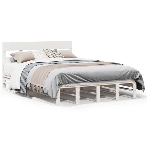 vidaXL Cama sem colch&atilde;o 150x200 cm madeira de pinho maci&ccedil;a branco