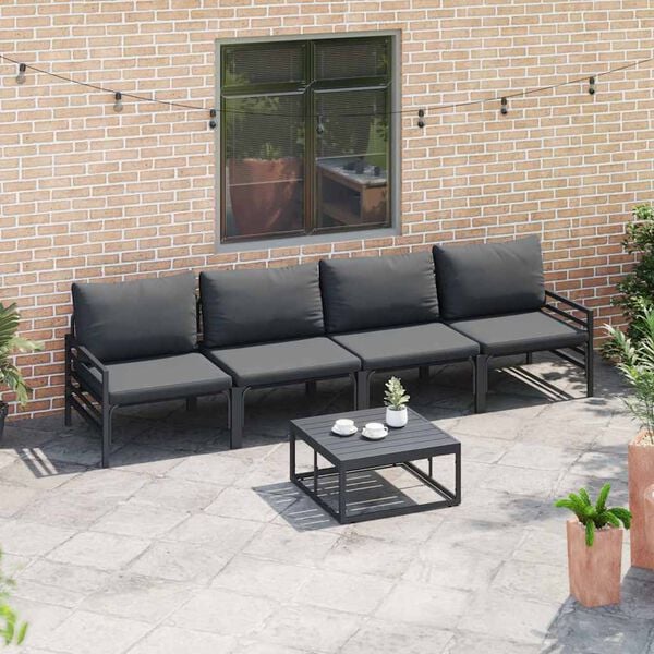 vidaXL Conjunto de Sof&aacute; de Jardim com almofada 5 pcs Preto A&ccedil;o