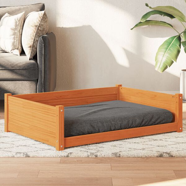 vidaXL Cama para c&atilde;es 105,5x75,5x28 cm madeira de pinho castanho mel