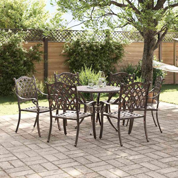 vidaXL Conjunto de Jantar para Jardim 7 pcs Bronze Alum&iacute;nio