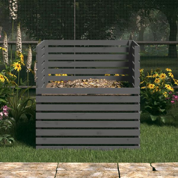 vidaXL Caixa de compostagem 100x100x102 cm pinho maciço cinzento