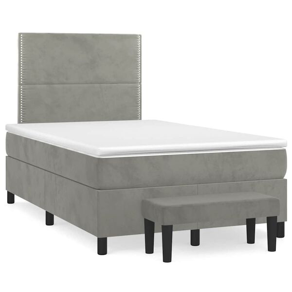 vidaXL Cama boxspring com colch&atilde;o 120x190 cm veludo cinzento-claro