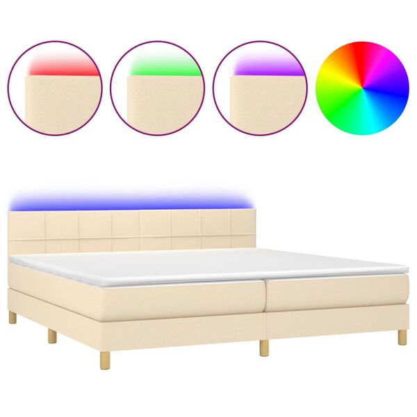 vidaXL Cama box spring c/ colch&atilde;o e LED 200x200 cm tecido cor creme