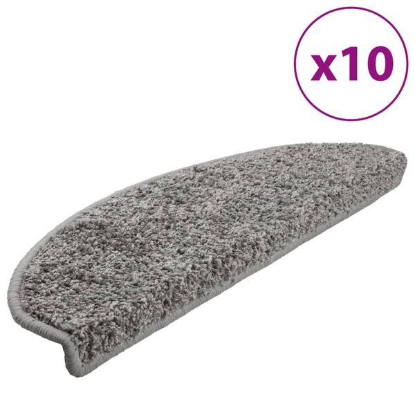 vidaXL Tapetes de escada 10 peças 65x21x4 cm cinza semicircular grande