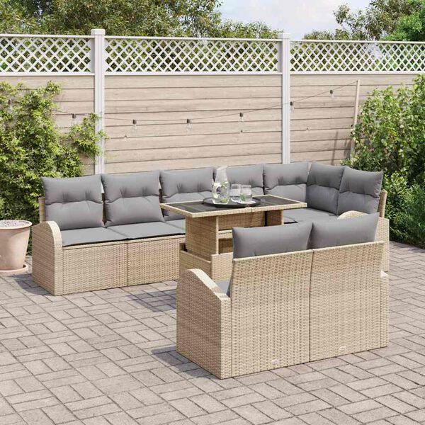 vidaXL Conjunto de Sof&aacute; de Jardim 9 pcs Bege Rattan Sint&eacute;tico