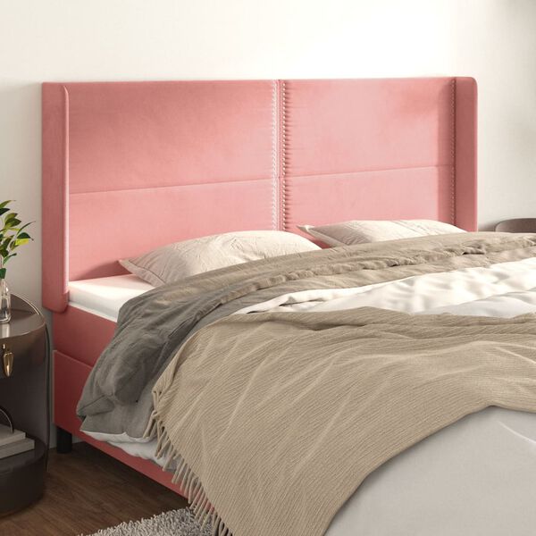 vidaXL Cabeceira cama c/ abas veludo 163x16x118/128 cm rosa