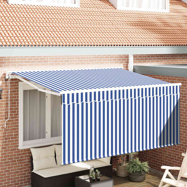vidaXL Toldo Retr&aacute;til Azul e Branco 300 x 200 cm Poli&eacute;ster e Alum&iacute;nio