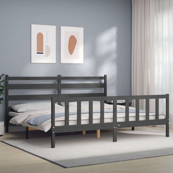 vidaXL Estrutura de cama com cabeceira 200x200 cm madeira maci&ccedil;a cinza