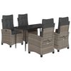 vidaXL 5 pcs conjunto de jantar p/ jardim c/ almofad&otilde;es vime PE cinza