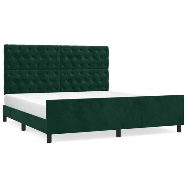 vidaXL Estrutura de cama sem colch&atilde;o 160x200 cm veludo verde-escuro