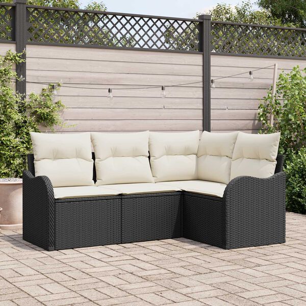 vidaXL Conjunto de Sof&aacute; de Jardim 4 pcs Preto vime PE