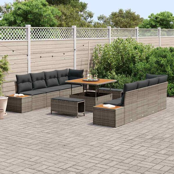 vidaXL Conjunto de Sof&aacute; de Jardim 11 pcs Cinzeto Rattan Sint&eacute;tico