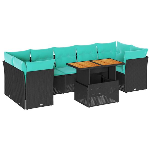 vidaXL 8 pcs conjunto sof&aacute;s de jardim c/ almofad&otilde;es vime PE preto