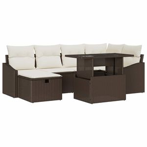 vidaXL Conjunto de Sof&aacute; de Jardim com almofada 7 pcs Castanho vime PE