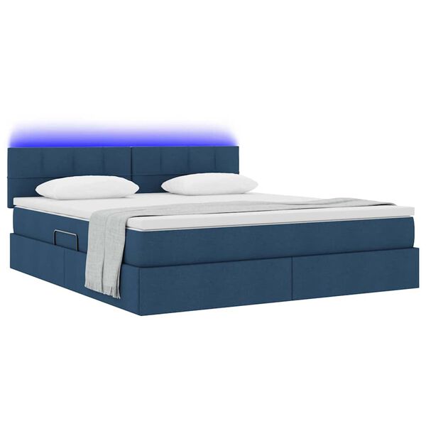 vidaXL Cama com arruma&ccedil;&atilde;o e LED com colch&atilde;o Azul 160 x 200 cm tecido