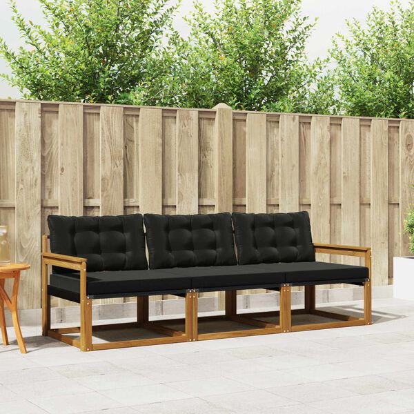 vidaXL Conjunto de Sof&aacute;s para Exterior 3 pcs Natural e Preto