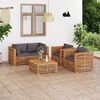 vidaXL 5 pcs conj. lounge jardim + almofad&otilde;es cinza-escuro teca maci&ccedil;a
